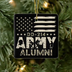 DD-214 Armé Alumni Militär US Flagga Veteran Julgransprydnad Keramik