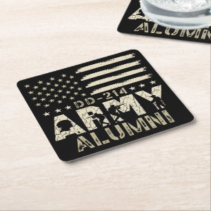 DD-214 Armé Alumni Militär US Flagga Veteran Underlägg Papper Kvadrat