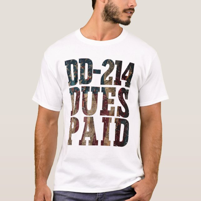 DD-214 Dues Betalat DD-214 US Military Veteran T Shirt (Framsida)
