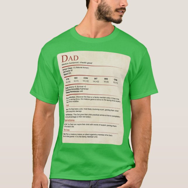 DD Pappa Stat Block present T Shirt (Framsida)