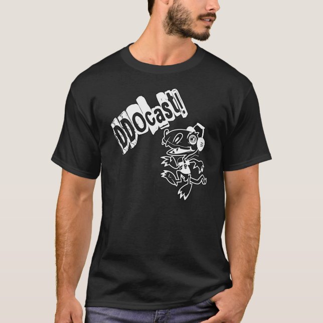 DDOcast Snagz maskot på svart T-shirt (Framsida)