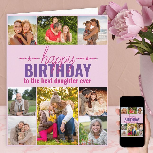 DDotter Birthday Photo Collage Personlig Rosa Kort (Skapare uppladdad)