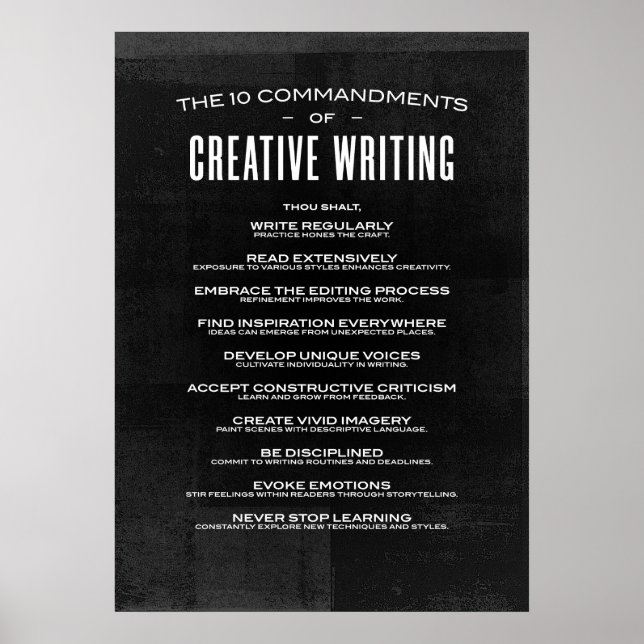 De 10 budskapen från Kreativet Writing Poster (Framsidan)