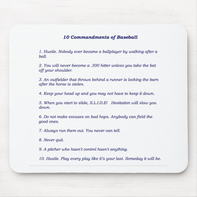 De 10 commandmentsna av baseball musmatta (Framsidan)