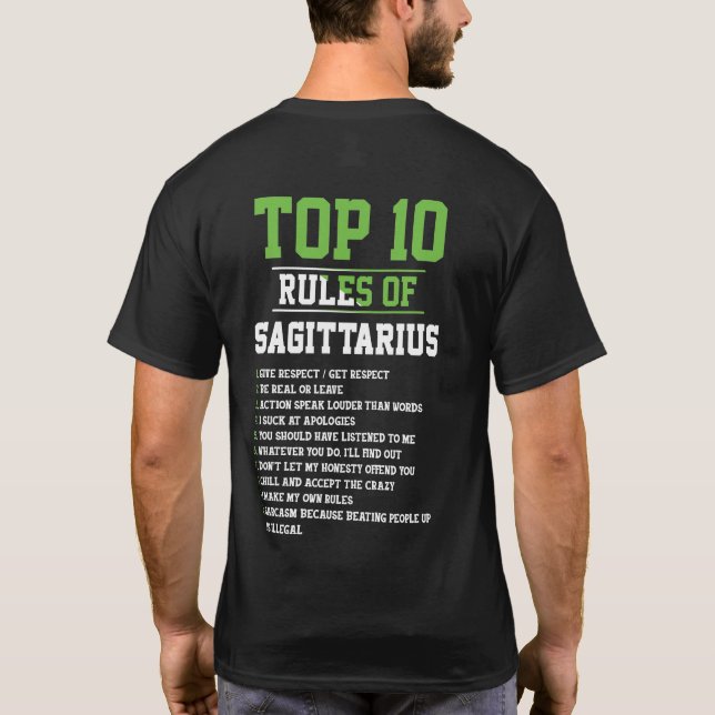 De 10 största Regler av Sagittarius Birthday Horos T Shirt (Baksida)