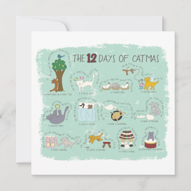 De 12 dagarna av Catmas i Mint Photo jul Card Julkort (Framsida)