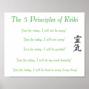 De 5 principerna av den Reiki affischen Poster