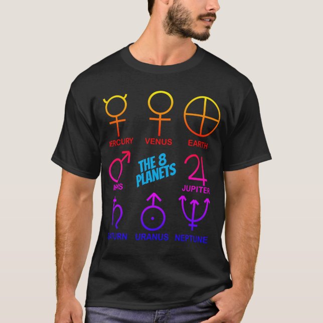 De 8 planeternas symboler anpassningsbara t shirt (Framsida)