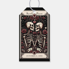 DE ÄLSKANDE Tarot Skelett Kärlek Röda Rosor Bröllo Presentetikett