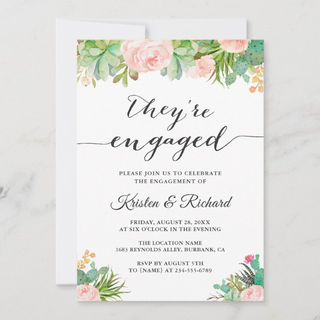 De är Förlovning för Blommigt av Succulent Cactus Meddelande (Framsida)