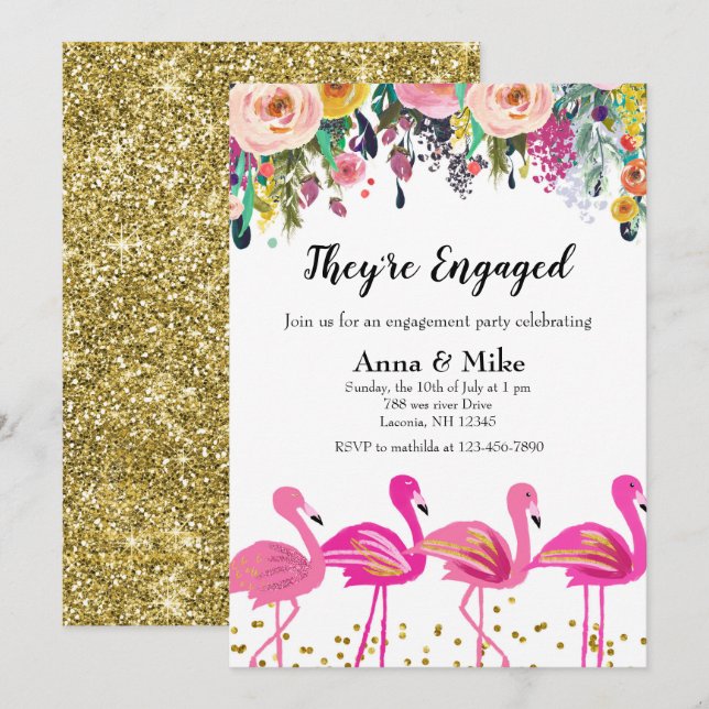 De är inbjudna till Flamingo-partiet Inbjudningar (Fram/baksida)