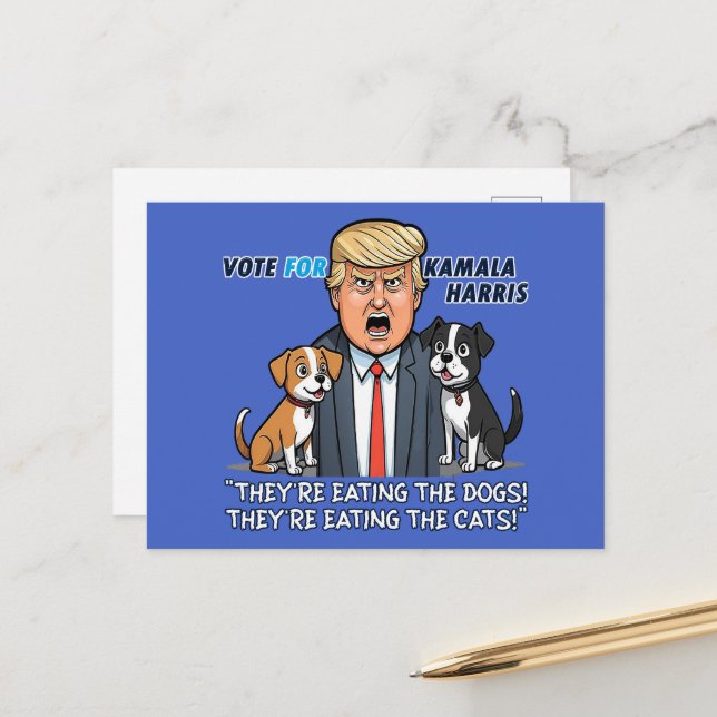 De äter Hundar Funny Trump Kamala Vykort (Fram/Back In Situ)