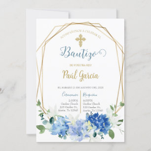  de bautismo blommigt azul en español invi inbjudningar