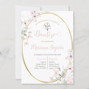 de bautismo blommigt rosa en español invi inbjudningar