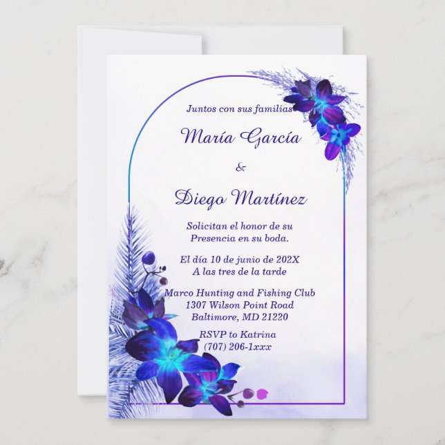 De Boda Azul y Morado Personalizables Inbjudningar (Framsida)