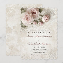 De Boda Elegante Con Flores Rosa Pastel Inbjudan