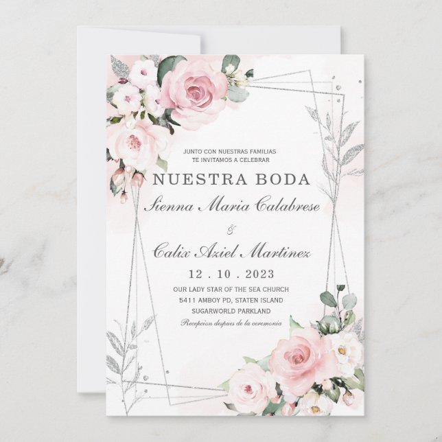 De Boda en Rosa Empolvado y gris Inbjudningar (Framsida)