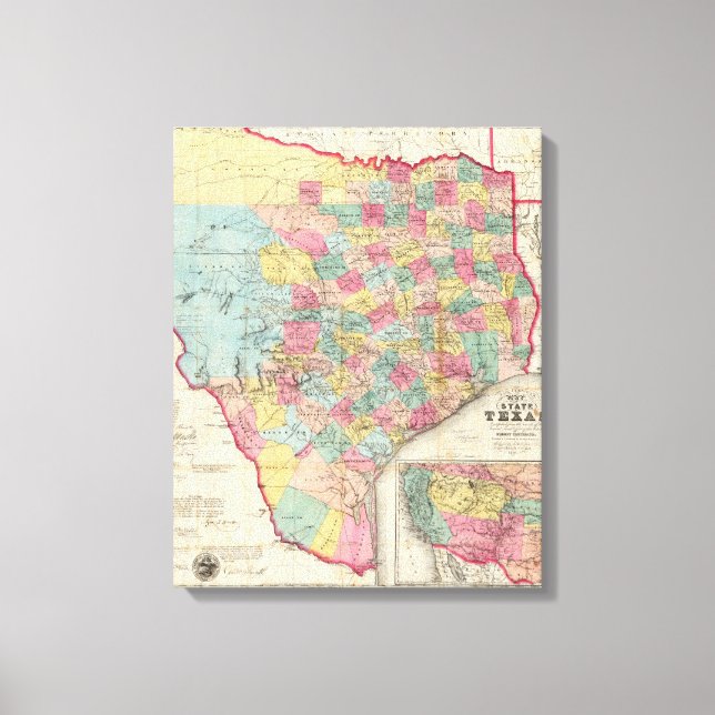 De Cordovas Karta i Texas Canvastryck (Framsida)