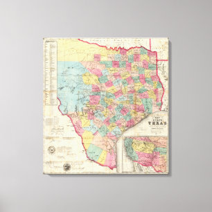 De Cordovas Kartlägga av Texas Canvastryck