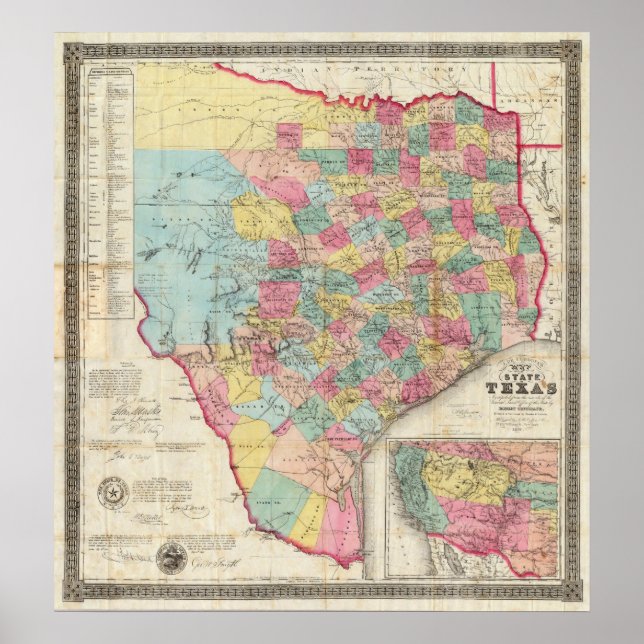 De Cordova's Map of Texas Poster (Framsidan)