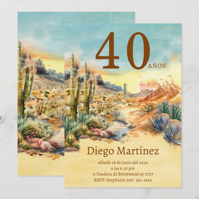 De Cumpleaños Desierto Vintage Fiesta 40 años Inbjudningar (Fram/baksida)