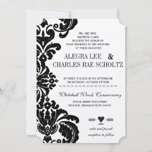 De cut Vintage Black Damask Wedding Inbjudningar
