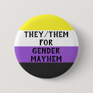 De/De för Gender Mayhem Button (på Enby flagga) Knapp