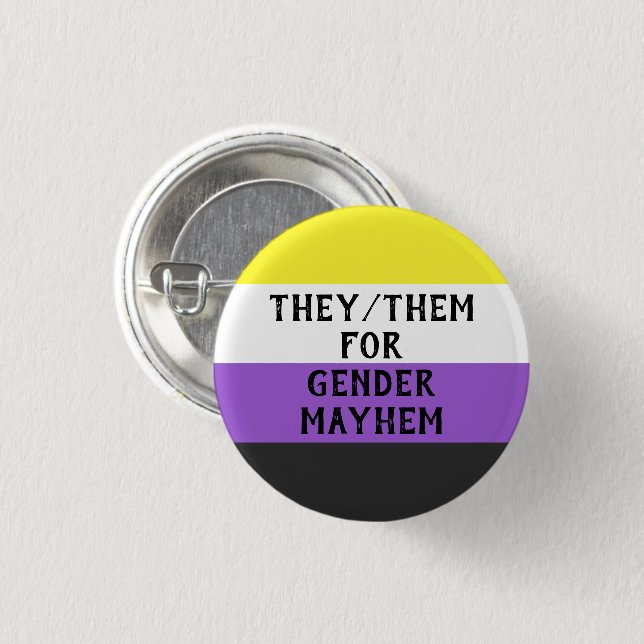 De/De för Gender Mayhem Button (på Enby flagga) Knapp (Framsida & baksida)
