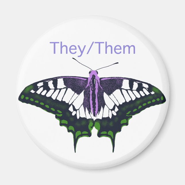 De/de Icke-binära Pridena Sallowtail Butterfly Magnet (Framsidan)