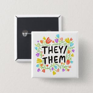 De/de Pronouns Rainbow Blommigt Utandning Knapp