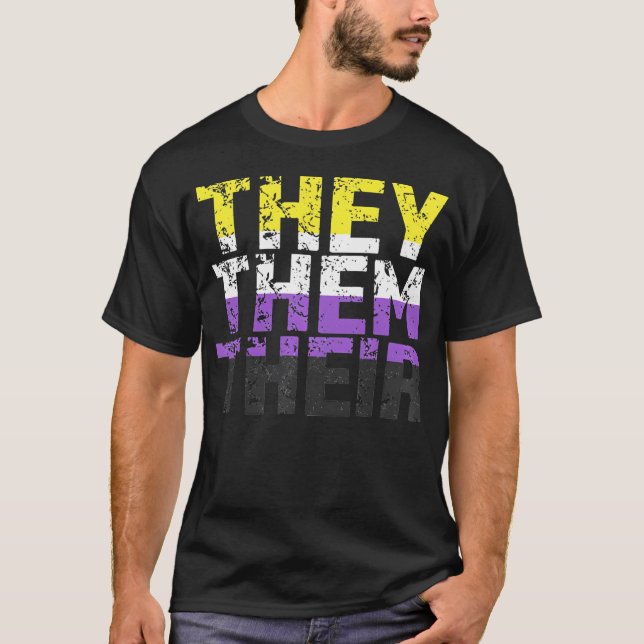 De Dem Deras Agender Icke Binär Pride Pronomen T Shirt (Framsida)