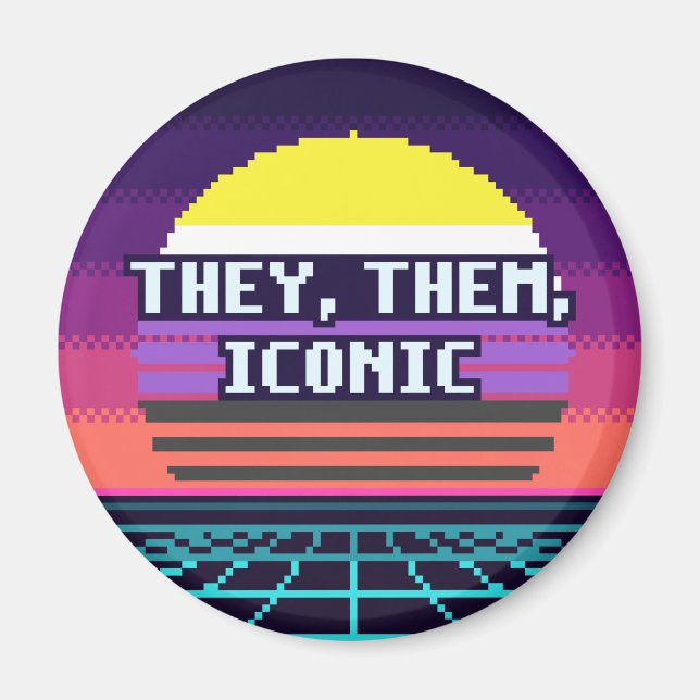 De, Dem, Ikonisk Icke-binär Pride Pixel Magnet (Framsidan)