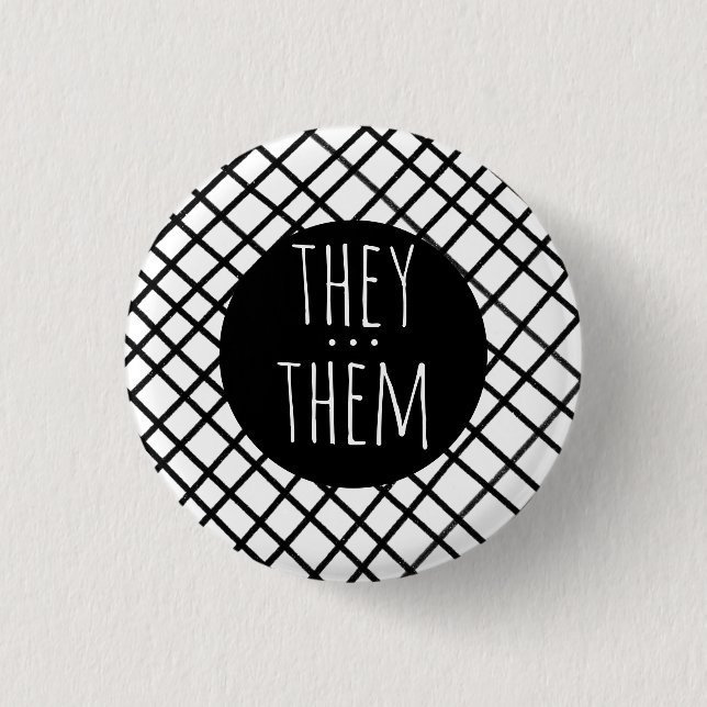 DE/DEM Pronouns handmade Grid Black White Knapp (Framsida)