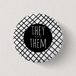 DE/DEM Pronouns handmade Grid Black White Knapp
