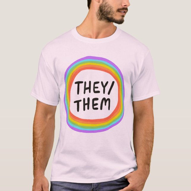 DE/DEM uttrycker regnbågsfärg T Shirt (Framsida)