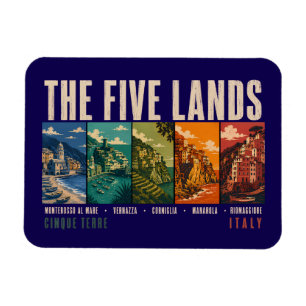 De fem länder Cinque Terre Italien Illustration Magnet
