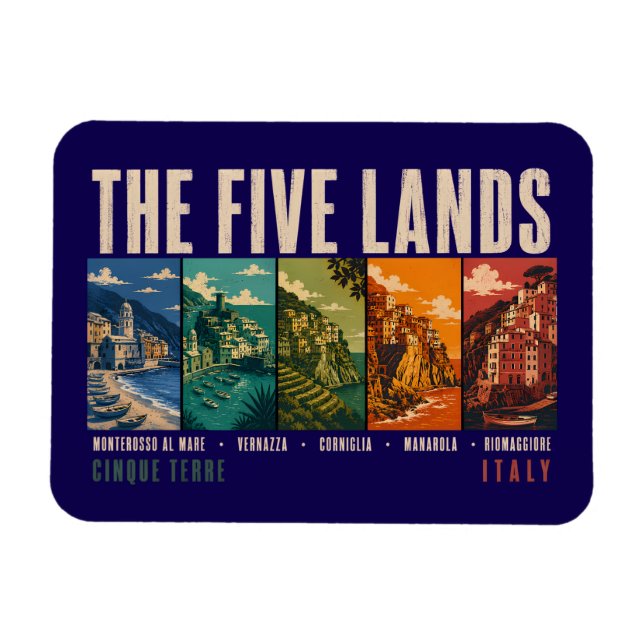 De fem länder Cinque Terre Italien Illustration Magnet (Horisontell)