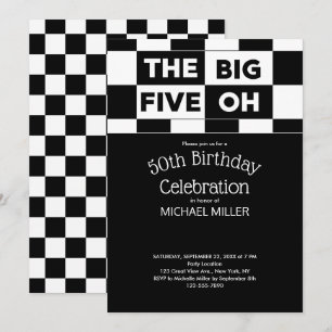De fem stora, svarta och vita, kontrollerade Mönst Inbjudningar