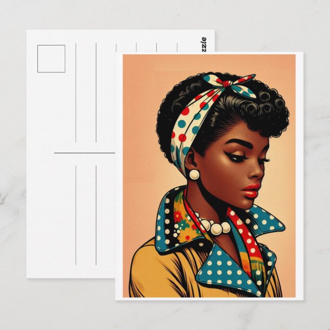 De femtio svarta kvinnorna mode, 50-talets kjolgåv vykort (Fram/baksida)