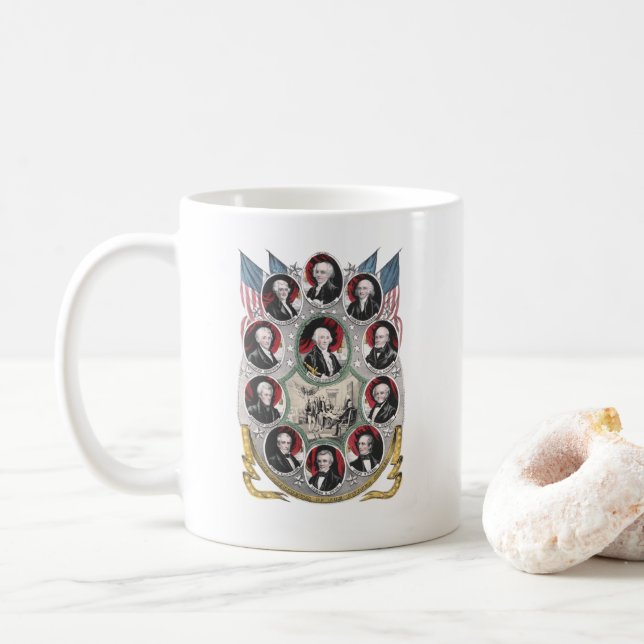De första tio presidenterna i Förenade Stater Kaffemugg (Med munk)