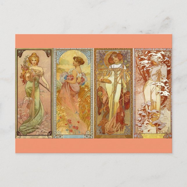 De Fyra Årstider Art Nouveau Vykort (Framsida)