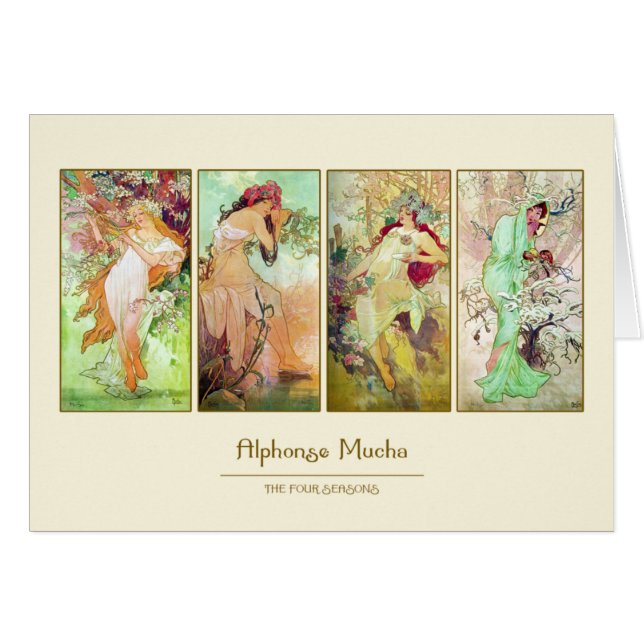 De fyra säsongerna Alphonse Mucha Hälsningskort (Framsidan Horizontal)