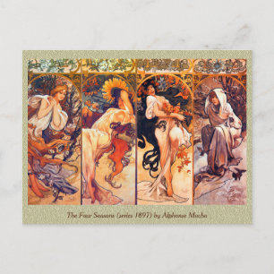 De fyra säsongerna (serie 1897) av Alphonse Mucha Vykort
