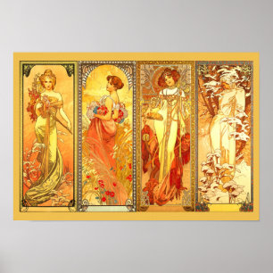 De fyra säsongerna - vid Alfons Mucha Poster