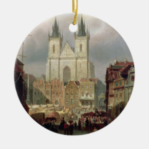 De gammala marknadsför stället på Prague, 1881 Julgransprydnad Keramik
