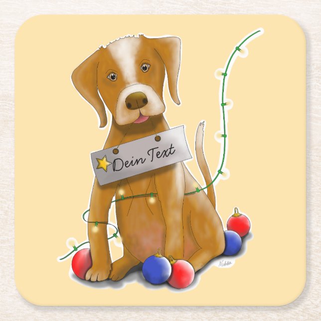 DE/GB Pappuntersetzer Hund/Paper coasters dog Underlägg Papper Kvadrat (Framsidan)