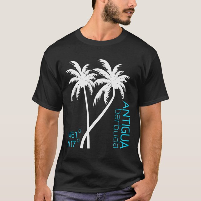 De geografiska koordinaterna Souveni och Antigua o T Shirt (Framsida)