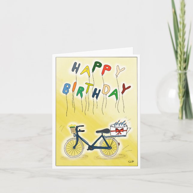 DE Glückwunschkarte Fahrrad mit Ballons Kort (Framsida)