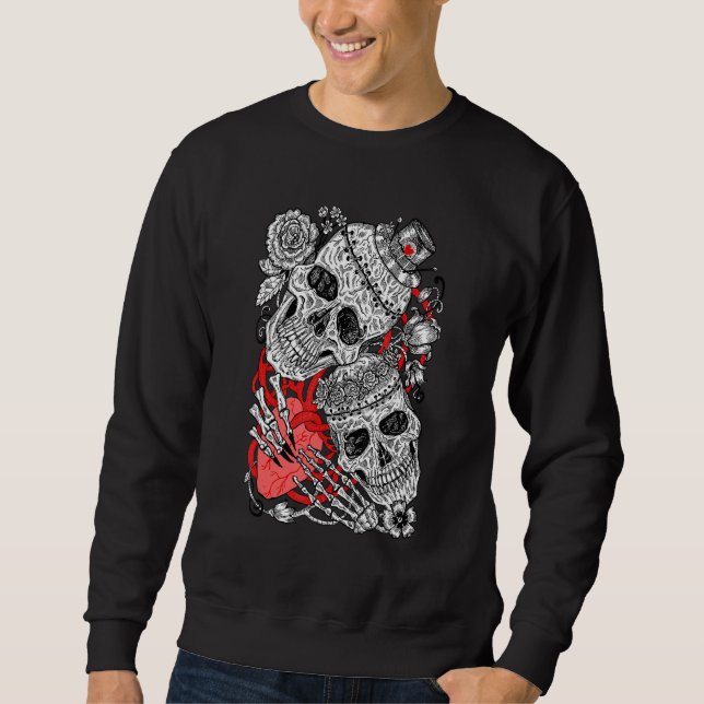 De gotiska Döskallarna Art Skeletons Kärlek Ro Hea Lång Ärmad Tröja (Framsida)