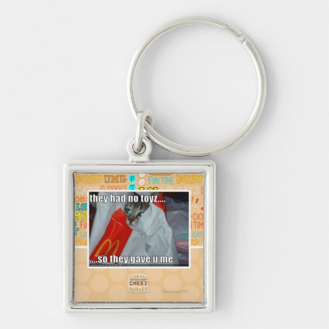 de hade ingen toyz fyrkantig silverfärgad nyckelring (Framsidan)